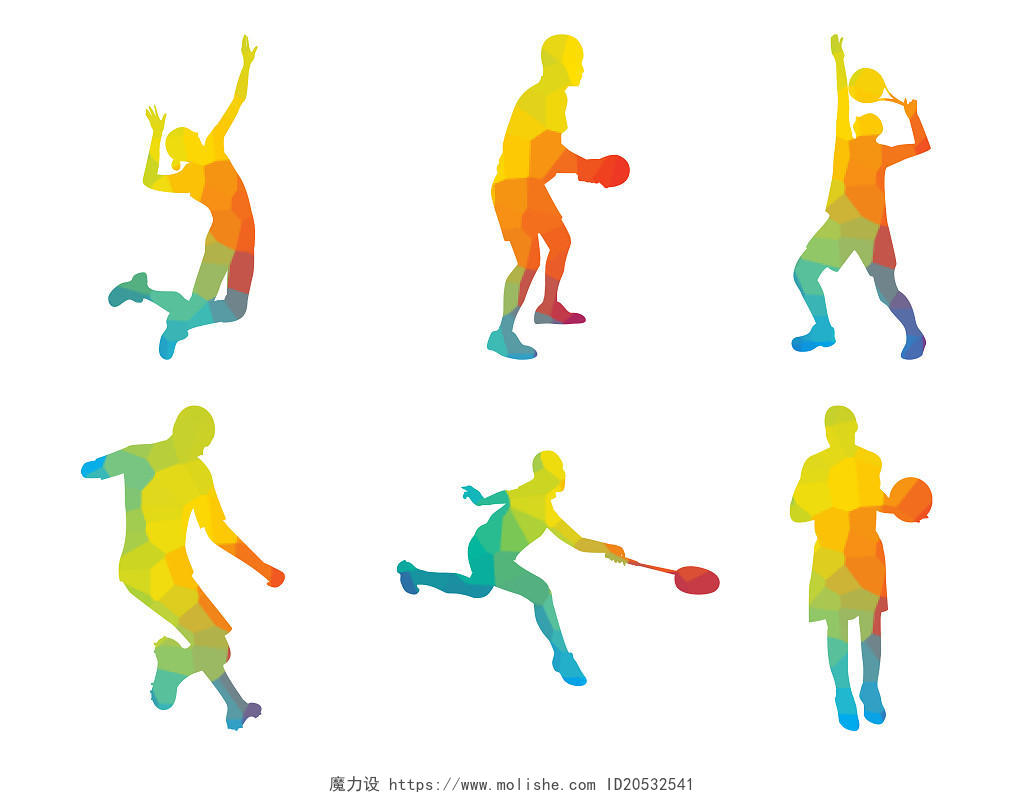 剪影体育元素晶格化排球乒乓球羽毛球网球足球篮球AI素材